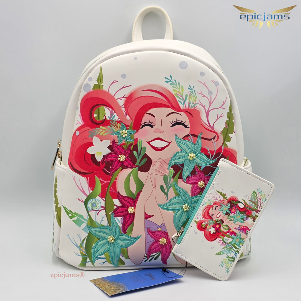 Disney The Little Mermaid Ariel Floral Mini Backpack and Card Holder Wallet Set